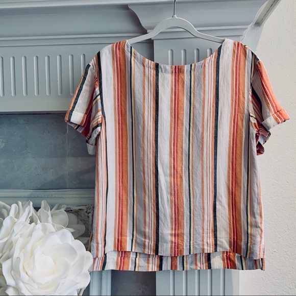A NEW DAY LINEN STRIPED TUNIC TOP SUMMER STRIPED CROPPED TOP - Picture 5 of 13